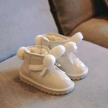 公主可爱女童雪地靴2022冬季新款加绒保暖儿童棉靴羊毛大棉鞋 米白色