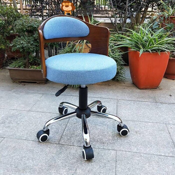 椅子家用现代简约学生学习椅小巧小型转椅浅蓝色浅蓝麻布钢制脚无扶手