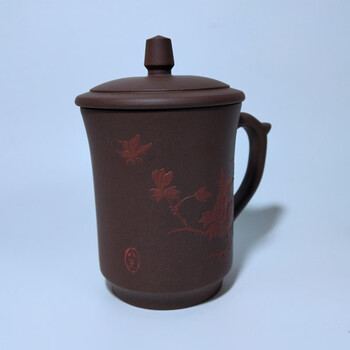 hywlkj宜兴原矿紫砂茶杯大厂老货库存90年代初360c堆绘牡丹玉兰杯盖杯