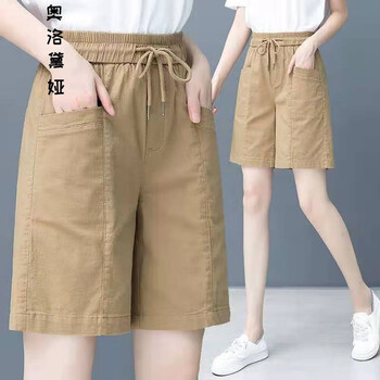 短裤女夏季外穿高腰显瘦百搭新款百搭五分裤女夏薄款宽松直筒短裤高腰显瘦休闲裤 卡其色(五分裤) XL 建议125-140斤