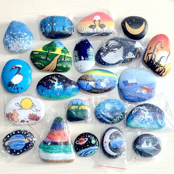 石头画成品 六一儿童节礼物儿童手工石头画材料节日礼物涂好色的成品