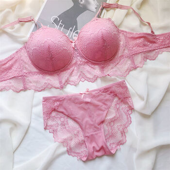 内衣斤性感蕾丝夏季半杯侧收副乳调整型薄聚拢文胸套装粉色套装46105d