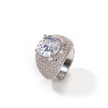 lomuee轻奢欧美嘻哈大钻圆弧形戒指铜镶锆石街头百搭男士食指戒个性