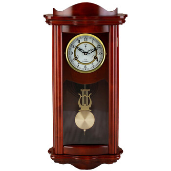 复古机械摆钟 北极星挂钟实木机械钟客厅创意时钟中式简约报时摆钟