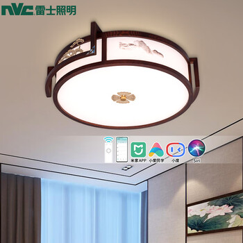 雷士照明LED吸顶灯-经典木艺复古圆形灯饰