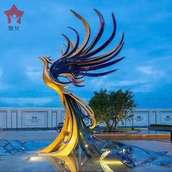 不锈钢凤凰雕塑 大型不锈钢凤凰雕塑定制水景抽象烤漆摆件园林户外酒