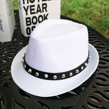 爵士帽 英伦风春夏天小礼帽男女士英伦学院风黑白色时装帽表演帽 白色