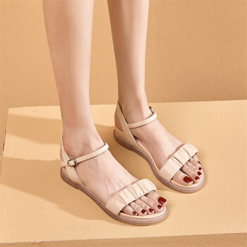 艾斯臣acesc夏季款时尚潮流百搭中跟软底一字带女士凉鞋eyje0米色35