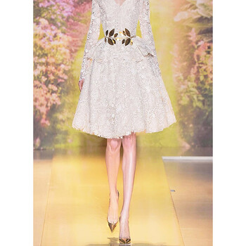 原创设计师女装女巫和骑气质蕾丝显瘦长袖连衣裙2022年春新款裙子 白色 M