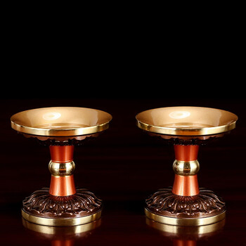 蜡烛台供佛家用纯铜莲花酥油灯座纯铜供佛烛台蜡烛台供灯底座灯架铜