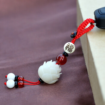 白菩提莲花钥匙车挂件手工汽车钥匙扣编织绳钥匙链 创意礼物 【玛瑙