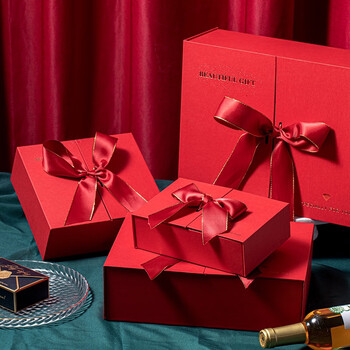 红色对开礼品盒大号新年礼盒伴手礼包装盒双开创意生日礼物礼品盒1号