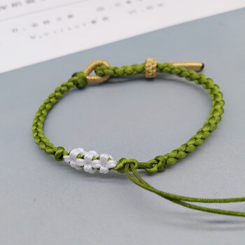 贡弗手工编织橄榄绿白色花桃花结手绳半成品可穿桃花饰品女手链橄榄绿