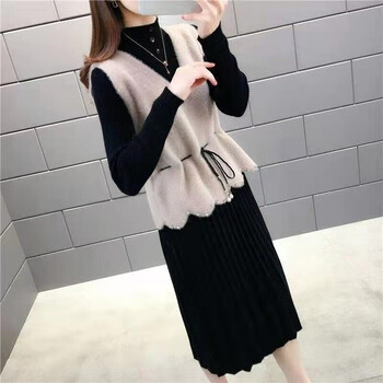 【冬季新品】网红同款21年秋冬连衣裙女装套装针织连衣裙女秋装新款韩版秋季女装秋 绿色 均码 建议90-140斤