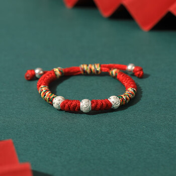 蒂宝莱(dibaolai)儿童银手链红绳手链女银银珠儿童珠编织手绳新生婴儿