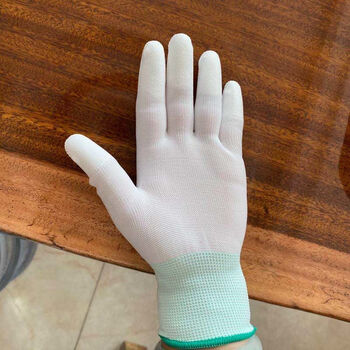 橡胶劳保耐磨花色涂掌带胶手套薄款pu尼龙防晒手套女工作干活涂指白色