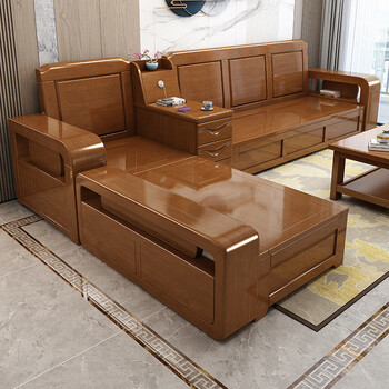 实木夏冬现代简约小户型储物家用沙发中式木质家具 四人位 贵妃塌