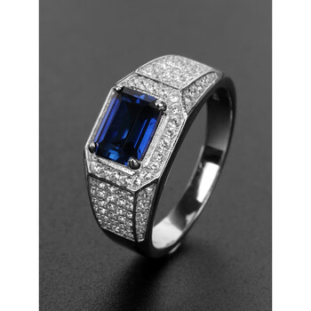 刚玉925银宝石彩宝男戒指环潮男个性刻字 男士18号【图片 价格 品牌