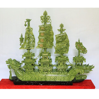 罗诗玛诺(nosamalo)天然玉雕龙船一帆风顺玉器石雕船摆件办公室工艺