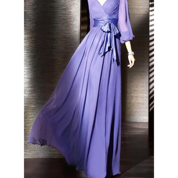 原创设计师女装女巫和骑士简约女神范气质连衣裙2022春装欧洲站收腰显瘦优雅裙子 紫色 XL