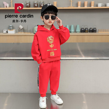 儿童卫衣卫裤两件套46宝宝8小男孩10岁帅气潮运动休闲服红色长袖连帽