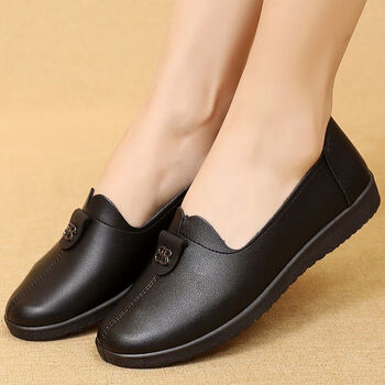 百丽美咖妈妈鞋防滑软底中年妇女舒适春秋工作单鞋中老年平底圆头老人