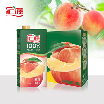 汇源果汁 桃汁果汁饮料 100%桃汁1l*6盒  饮料整箱