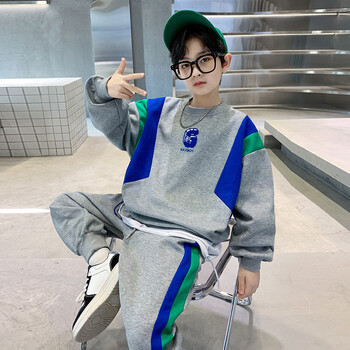 春秋款中大童炸街帅气运动两件套小学生穿的衣服秋天男生深灰色160cm