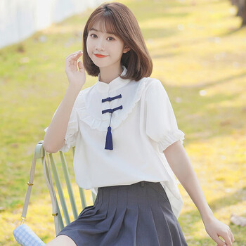 衬衣女洋气中学生夏季时尚年轻初中女生夏天短袖衬衫高半袖半截衬衣