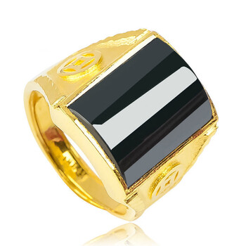 森之瞳520礼物送男女友黄金戒指活口 金镶玉999足金宽面和田墨玉可