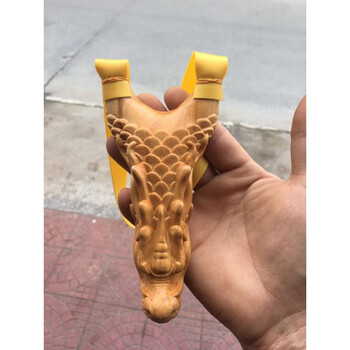 zcqbcy崖柏黄杨木精雕龙头弹弓手把件实木雕刻文玩收藏品家居摆件装饰