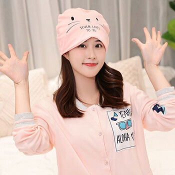 睡帽女睡帽女套头帽睡眠防风夏薄透气产妇空调房防吹帽新款须须猫粉p
