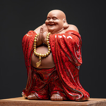 中式大肚弥勒佛陶瓷笑佛佛像摆件客厅玄关办公室装饰品单欢喜弥勒站姿