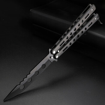 全钢不开刃折叠刀梳子花式csgo周边新手练习训练甩手刀圆孔黑银