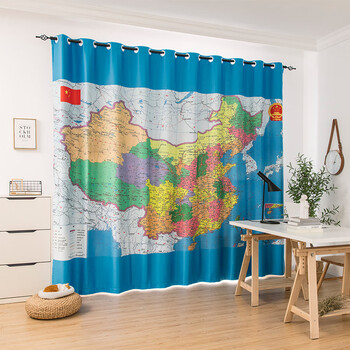 地图窗帘中国男孩卧室中国世界男孩卧室书房教室儿童房创意全遮光网红