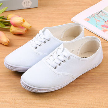 tqsnbm初中生平底小白鞋女青岛国途白网鞋胶底工作男女系带运动表演白