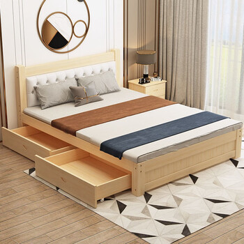 成功梦 床实木床双人现代简约松木床出租房简易软包靠背松木 软包实木