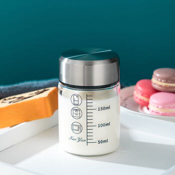 盖勺牛奶杯玻璃耐高温大肚杯刻度杯子豆浆杯加热水杯小直杯刻度150ml