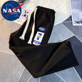 NASADKGM官方联名休闲裤子男秋冬季新款百搭华夫格青少年九分休闲运动裤男 1010黑色（常规款） 2XL（145斤-160斤）