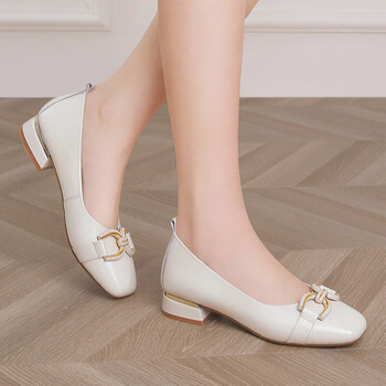 头层牛皮低跟单鞋女春秋季新款方头女鞋子时尚轻奢百搭女士小皮鞋女