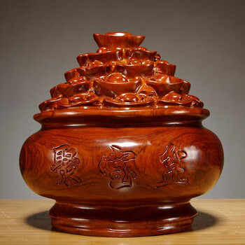 思古黄花梨木雕聚宝盆摆件招财风水客厅装饰桌面红木摆件实木雕刻工艺