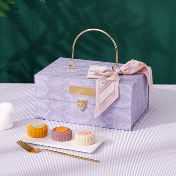 kedi现货金属手提中秋节月饼包装盒6粒12粒批发礼物盒紫色27188cm12只