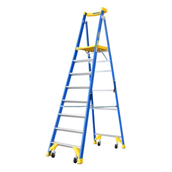 稳耐梯子3.5米人字梯绝缘电工梯八步平台梯玻璃钢登高梯 P170-8CN FG