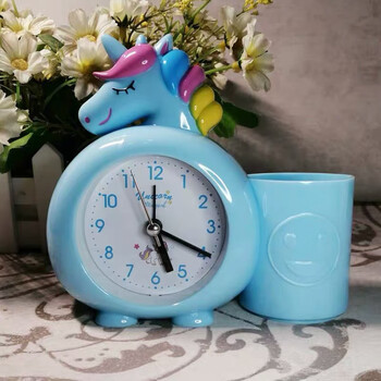 儿童闹钟可爱卡通学生用钟表男孩女孩简约卧室床头桌面小时钟小马蓝色