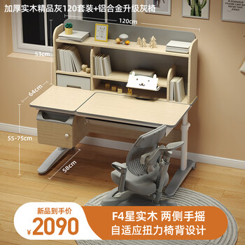 可喜达kexida德国coxida儿童学习桌家用灰色书桌小学生写字桌椅套装