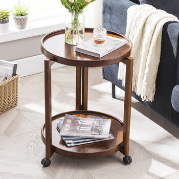 德四方北欧边几圆形带轮小茶几实木可移动圆几客厅简约家用轻奢角几