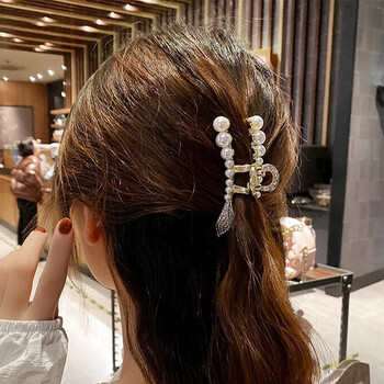 目柔发夹后脑勺半扎发金属抓夹头饰仿珍珠鱼尾发卡固定头发优雅气质