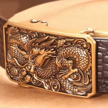 中国风皮带男真牛皮头层男式腰带古铜色龙自动扣头个性霸气潮纯牛皮头