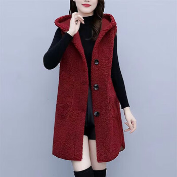 稼昀中年妇女冬季中长款马夹颗粒绒马甲女士宽松百搭坎肩背心外套酒