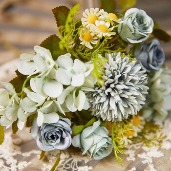 行湘球菊玫瑰组合花欧式餐桌假花酒店软装洋甘菊仿真花仿真球菊玫瑰